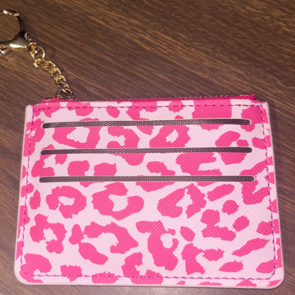 Pink Leopard Print Card Holder Keychain - Women Accessories